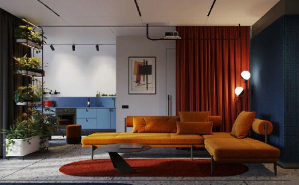 现代风格装修的两居室，配色设计大胆特别时尚！