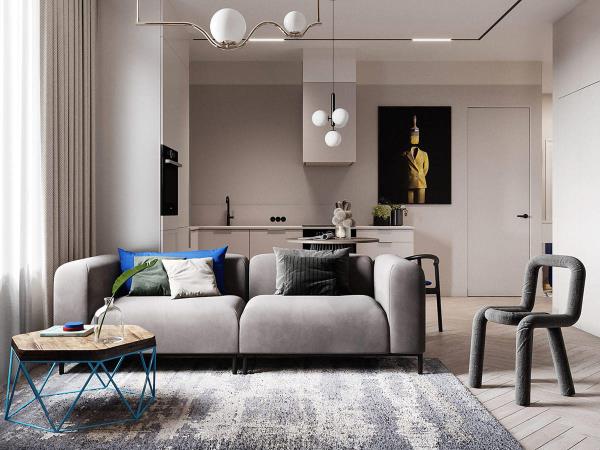 高级蓝公寓装修设计，不足90㎡的单卧室！