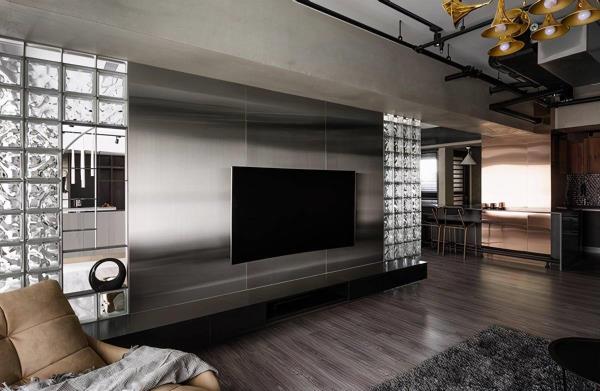 不锈钢板拼接玻璃砖，做电视背景墙高颜值！