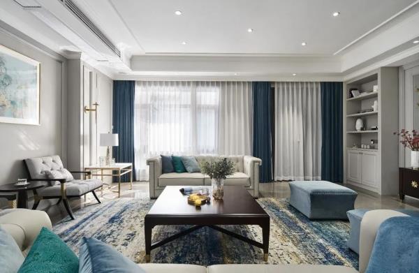 气质灰+蓝，融合美式和现代的600平别墅装修设计！