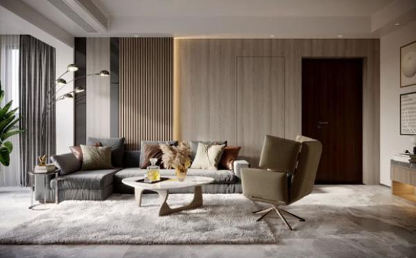 南京家装公司：客厅装修设计方案，背景墙装木质集成板材！