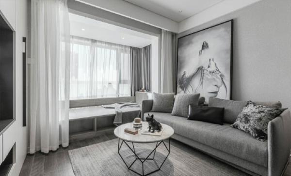 灰色调的现代风格空间，客厅装吧台！