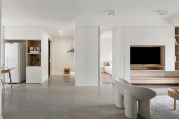 南京装修设计：108㎡简约风格4居室，电视墙装隐形门！