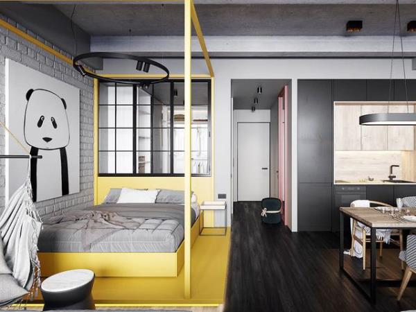 三亚装饰公司：45㎡公寓装修设计，卧室的床太个性了！