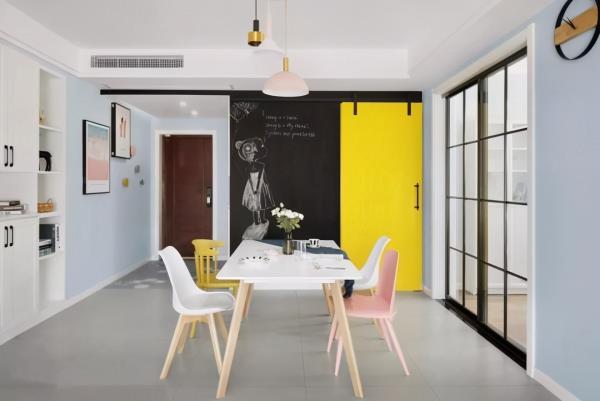 三亚装饰公司：145㎡北欧三居室装修，餐黑色+亮黄色！