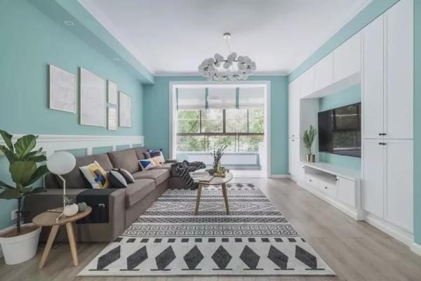 120㎡新房装修，蓝色墙面+白色家具！