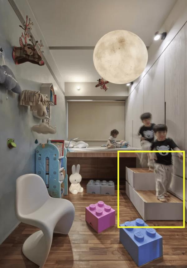 河北装饰公司：儿童房装修，把上铺床的台阶藏在柜子内部！