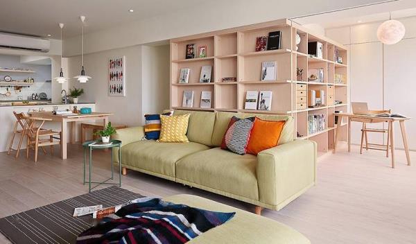 太原装饰公司：一个滑动置物架，同时满足客厅和书房的存储需求！