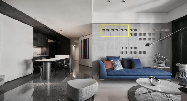 长沙室内设计公司：石砖做客厅沙发背景墙，留洞偷光！