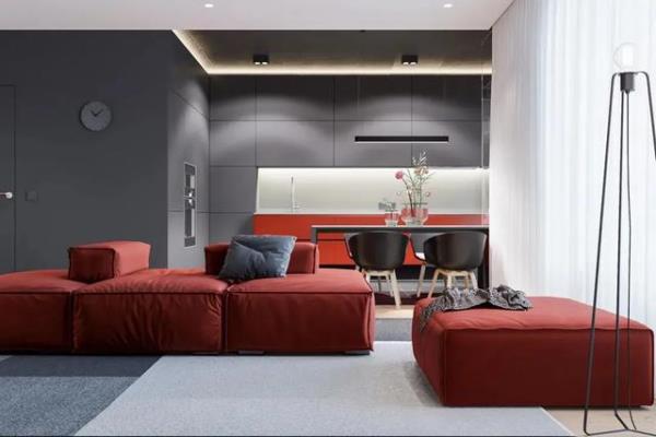 88㎡家居设计，高级灰+时尚红！